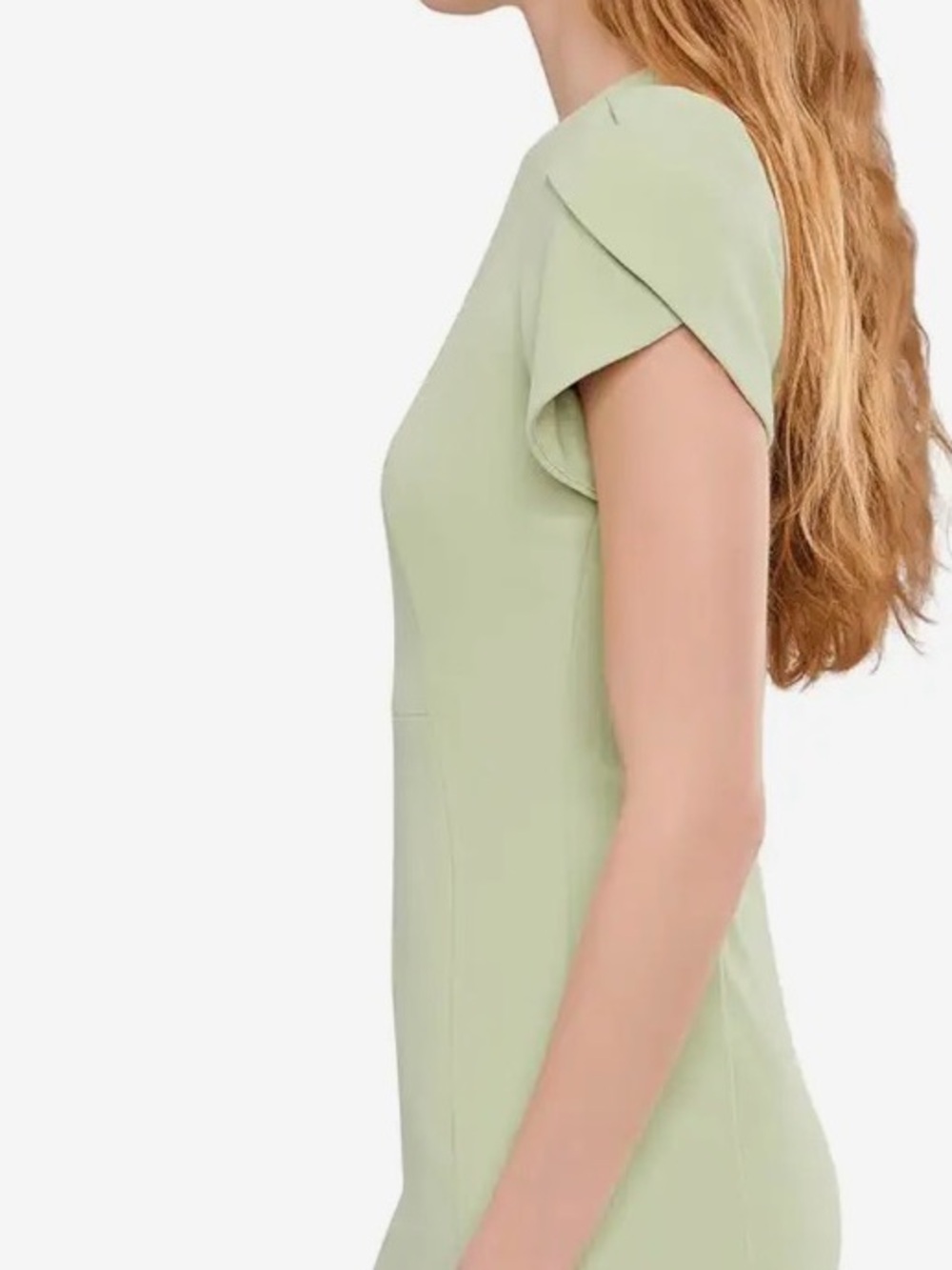 Calvin Klein NWT Sage Green Tulip Sleeve Sheath Dress With Silver Exposed Zipper - Picture 8 of 10